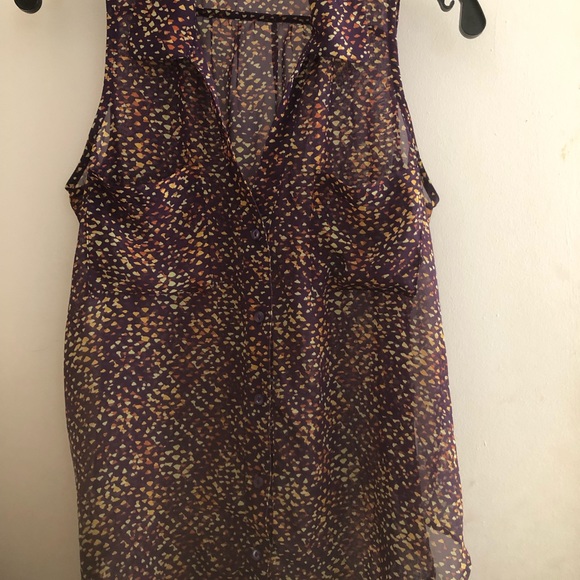 DECREE sheer multicolor sleeveless button-up shirt (M) front pockets - Picture 2 of 6